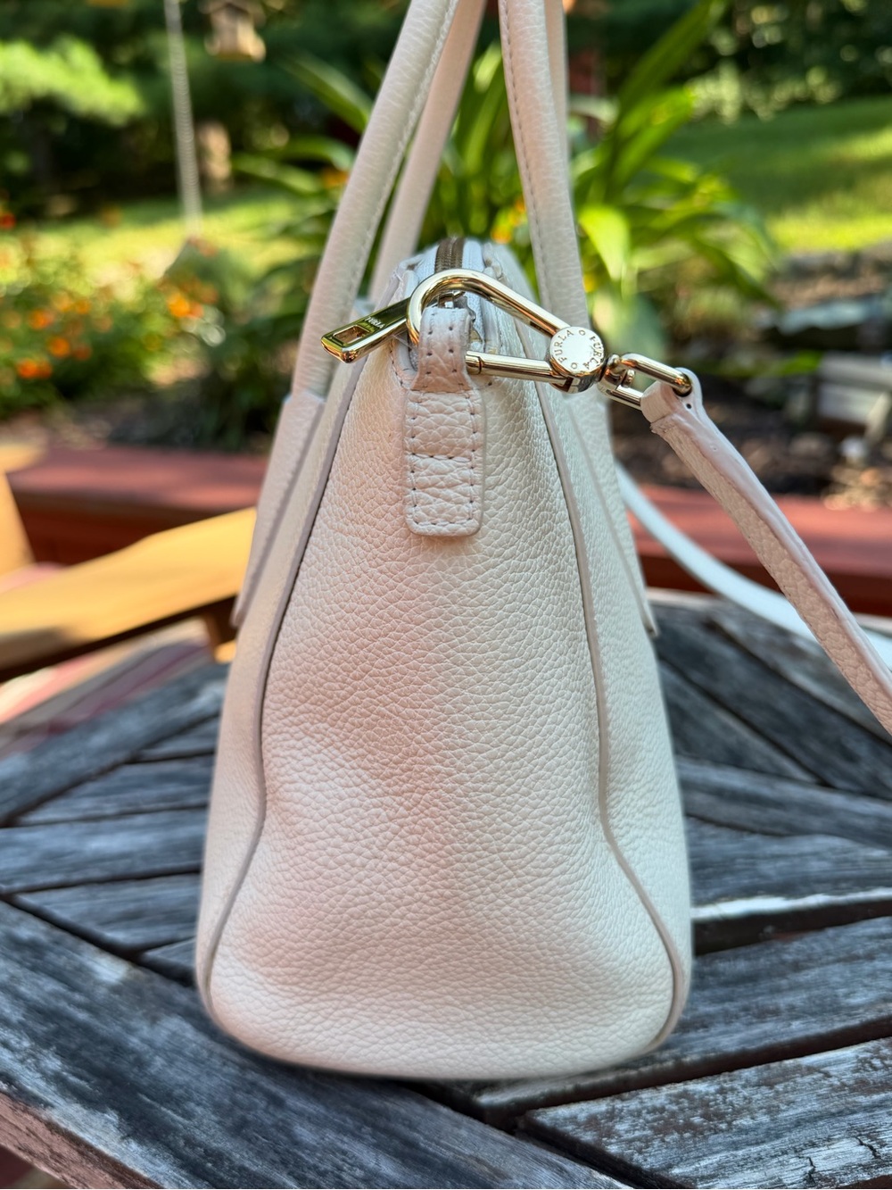Furla Cream Tessa Two-Way Pebbled Leather Satchel with Gold Charm - Picture 4 of 13